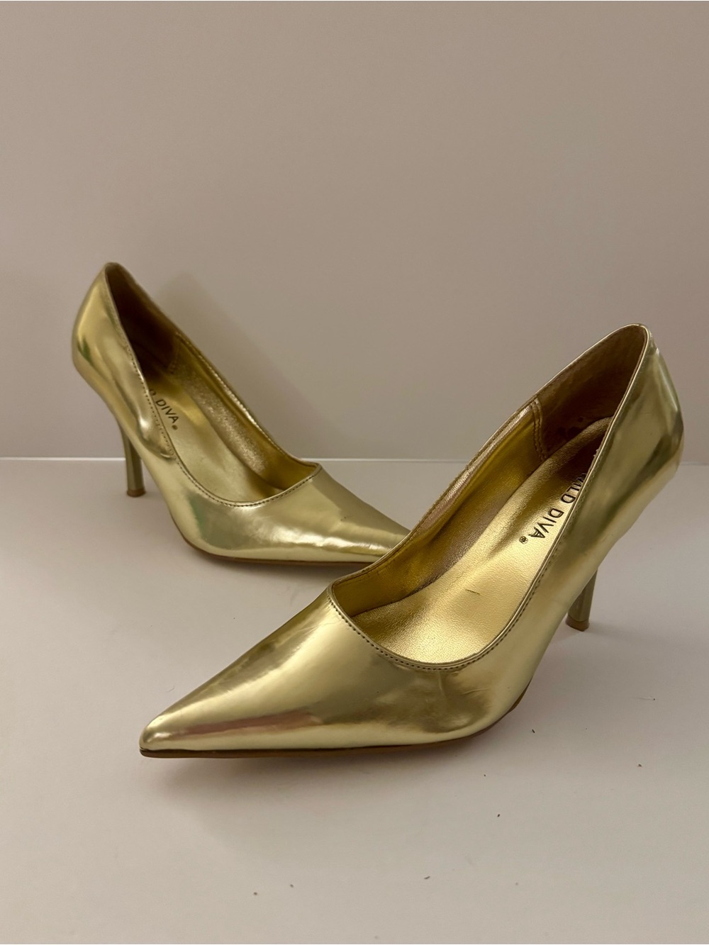 Wild Diva Metallic Gold Pointed Toe Stiletto Pumps